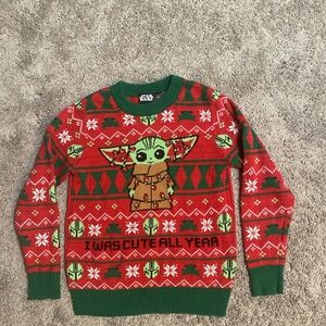 ♥️SOLD♥️Star Wars Mandalorian Baby Yoda Festive Red and Green Christmas Sweater